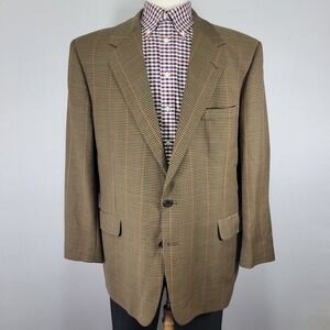 Tom James Men's Sport Coat Blazer Two Button Brown Checked Wool about 46R